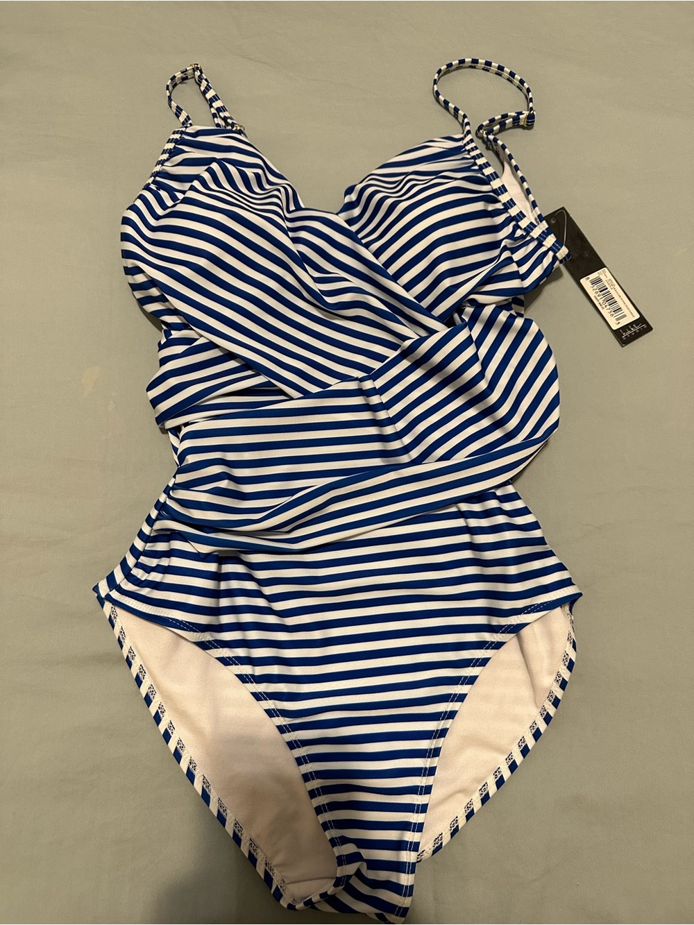 Nicole Miller Blue and White Striped One-Piece Swimsuit